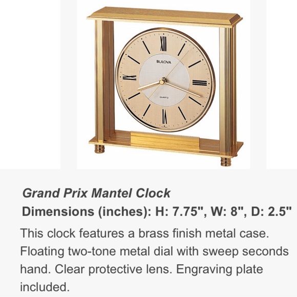 BULOVA Grand Prix B-1700 Gold-tone Brass Mantle Clock - Picture 14 of 14